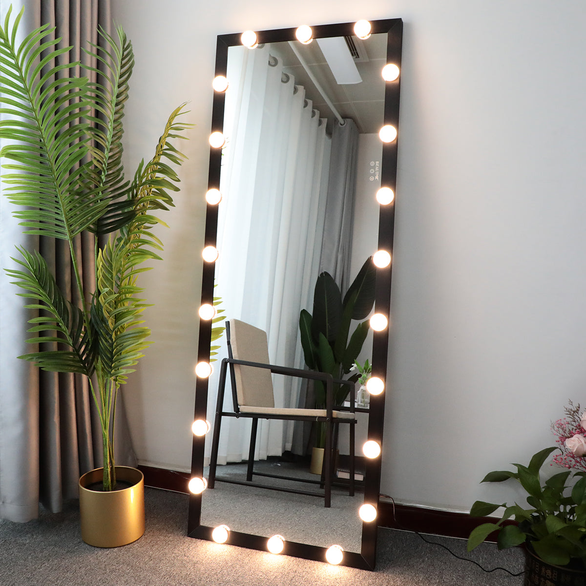 63x24 inch illuminated full body makeup mirror with 3 color modes. Makeup room bedroom wall mounted touchscreen floor mirror i