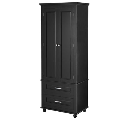 Tall Storage Cabinet with Two Drawers for Bathroom/Office, Black