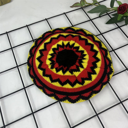 Hand Crocheted Wool Beret Jamaica Colorblock