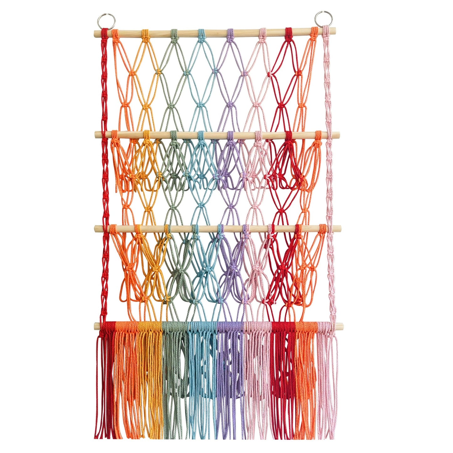 Simple decoration of shelves for children's rooms book ornaments wooden sticks 3-layer plush Bohemian toy storage net bag