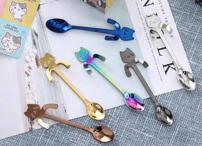Cross-border 304 Stainless Steel Spoon Cartoon Cat Handle Hanging Coffee Spoon