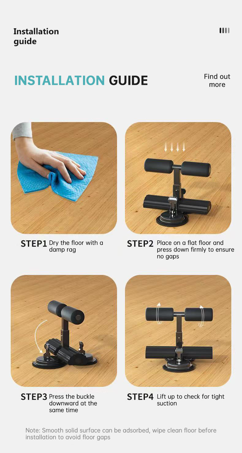 Portable Self-Suction Sit-up Bar Abdominal Core Trainer Movement Auxiliary Device Adjustable Sit Up Assistant