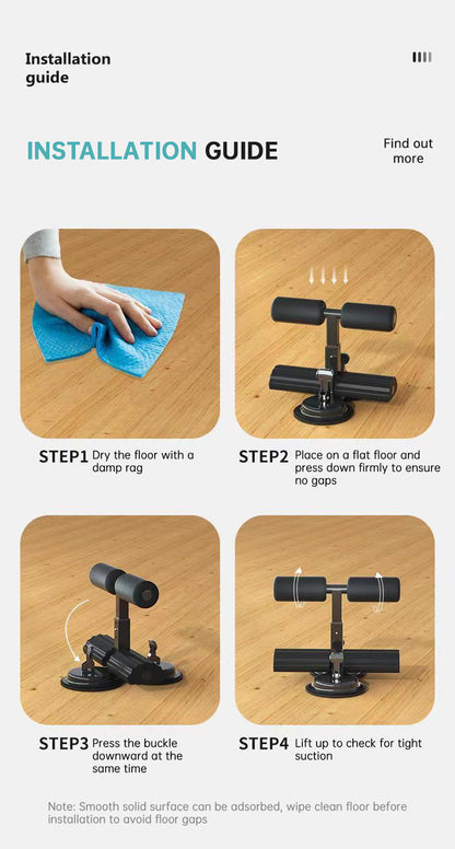 Portable Self-Suction Sit-up Bar Abdominal Core Trainer Movement Auxiliary Device Adjustable Sit Up Assistant