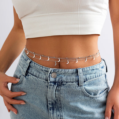 Stacked chain tassel star moon rhinestone waist chain sexy butterfly women's imitation pearl body chain