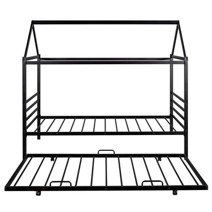 Twin Size Metal House Shape Platform Bed with Trundle Black