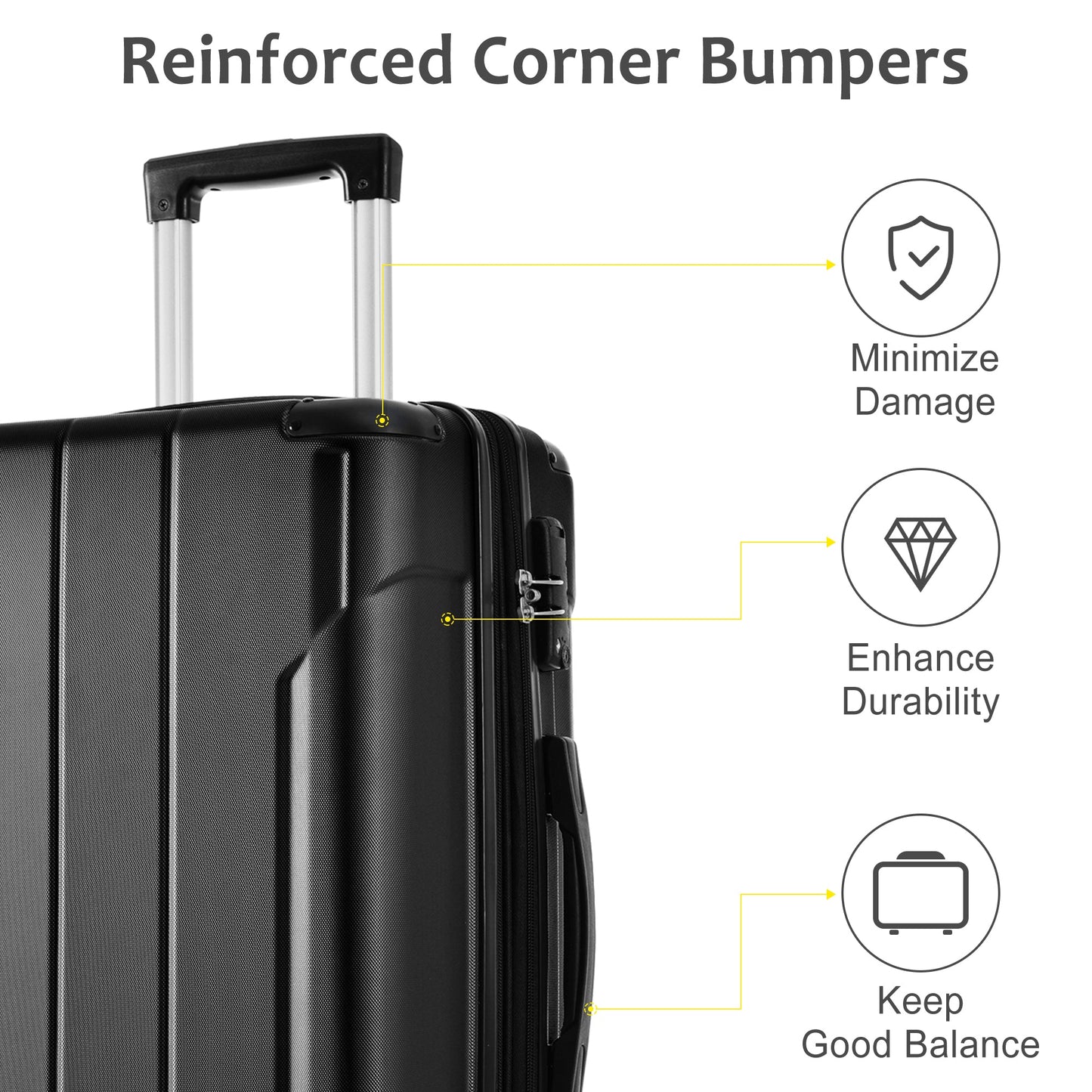 Hardshell Luggage Spinner Suitcase with TSA Lock Lightweight Expandable 24'' (Single Luggage) Black + ABS + 24 Inch