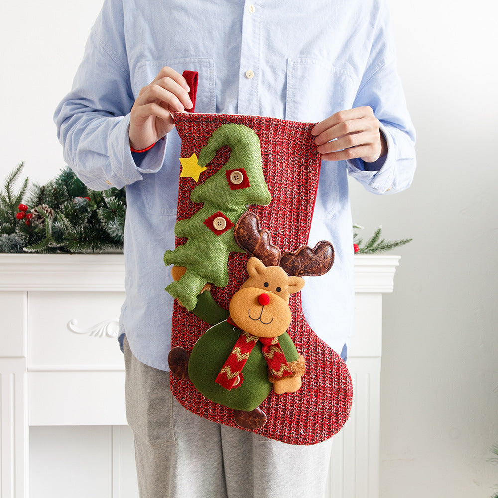 Christmas Decorations Knitted Yarn Large 3D Santa Claus Snowman Deer Christmas Socks Gift Bag