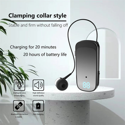 K65 Collar style Telescopic Cable Bluetooth Earphones In Ear Digital Display Long Range Business Single Ear Earphones 5.2