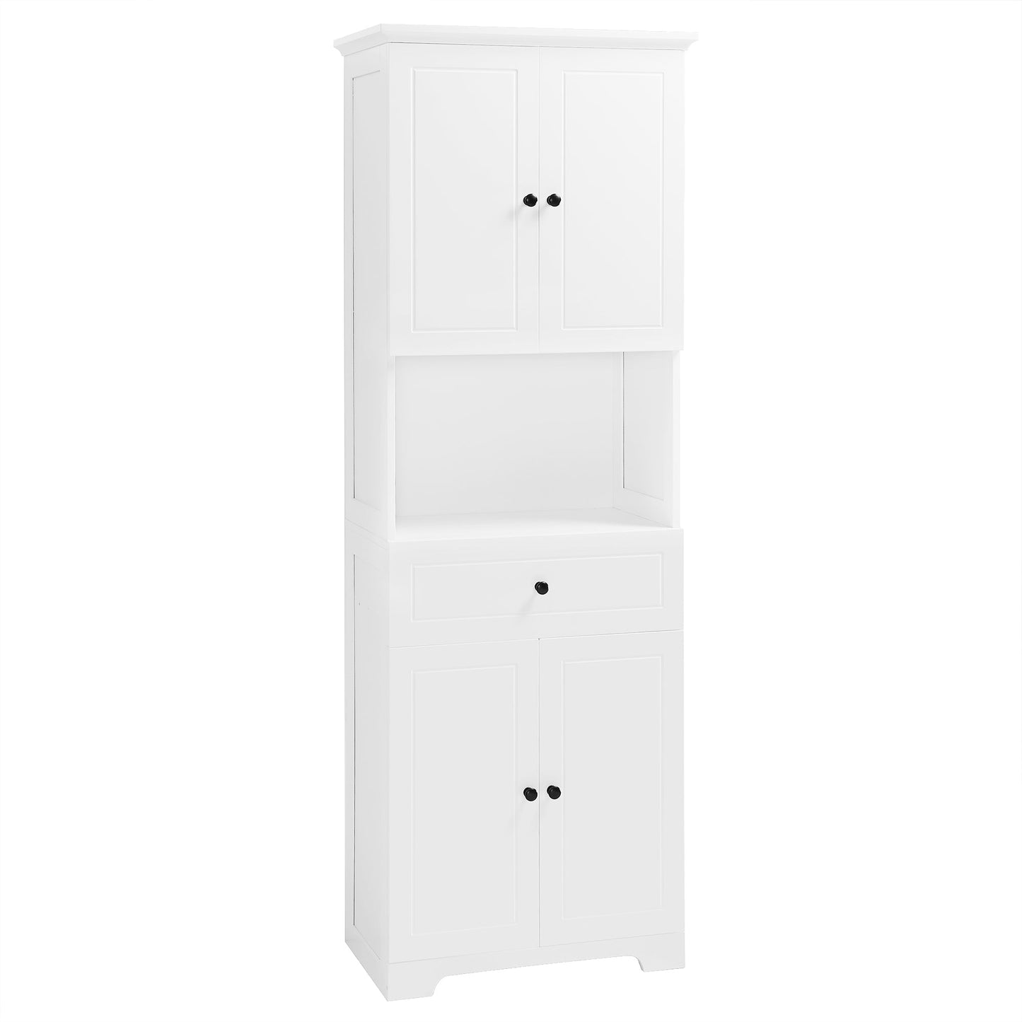 Tall Bathroom Cabinet with Four Doors, Large Storage Space Open Shelve, Upper Storage Cabinet, Whit