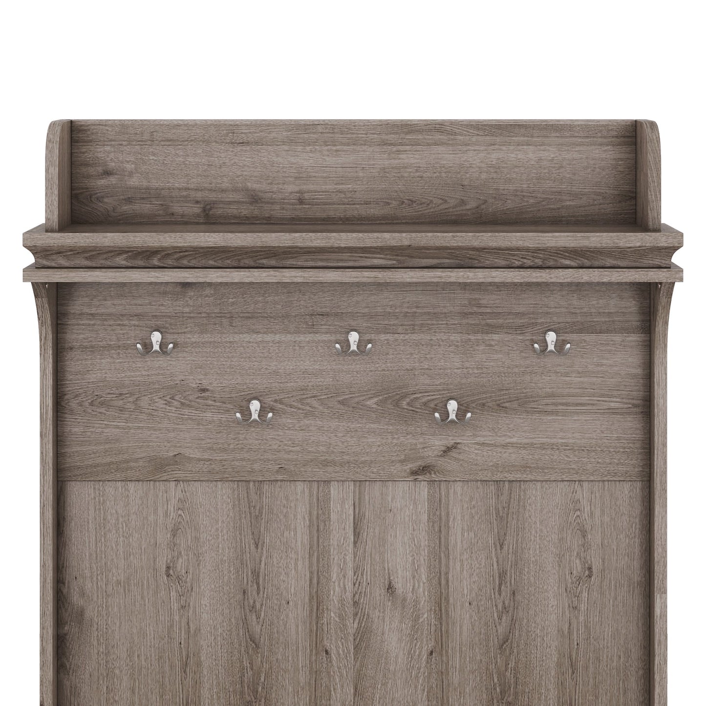 Hall tree with storage desk, entrance desk with drawers and 5 hooks, display rack,Oak