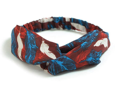 Women Retro Style Hairband floral Print Headband Cross