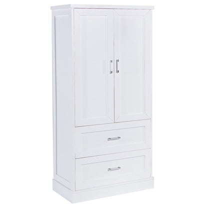 Tall Bathroom Storage Cabinet, Cabinet with Two Doors and Drawers, Adjustable Shelf, MDF Board, White