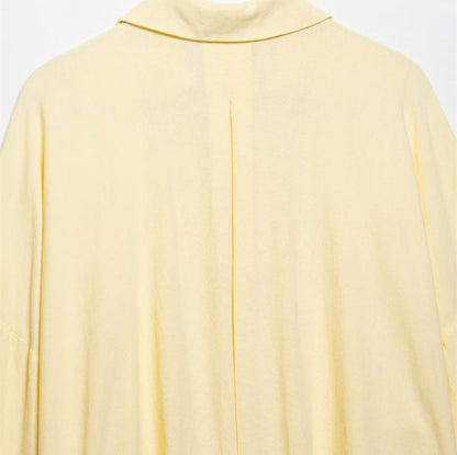 Style Women's Fashion Casual Loose Shirt with Long Wide Sleeves and Turn-Down Collar