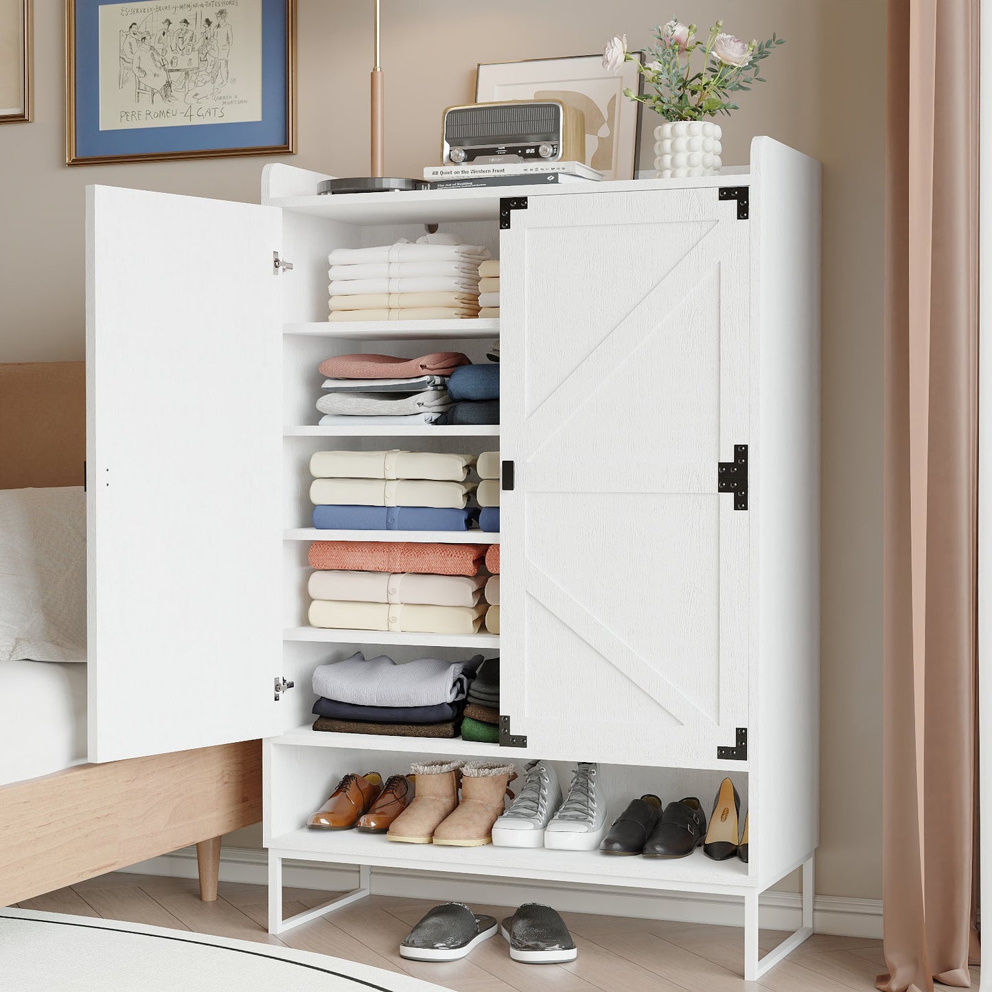 Shoe Cabinet with Doors, 6-Tier Shoe Storage Cabinet with Adjustable Shelves, Wooden Shoes Rack Shoe Storage Organizer
