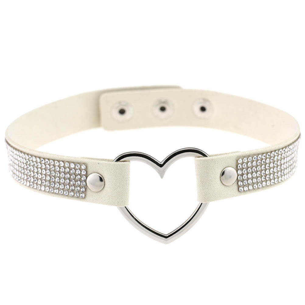 Japan's Harajuku Soft Girl Black Rhinestone Peach Heart Love-Shaped Collar Women's Neck Strap Collarbone Necklace Short