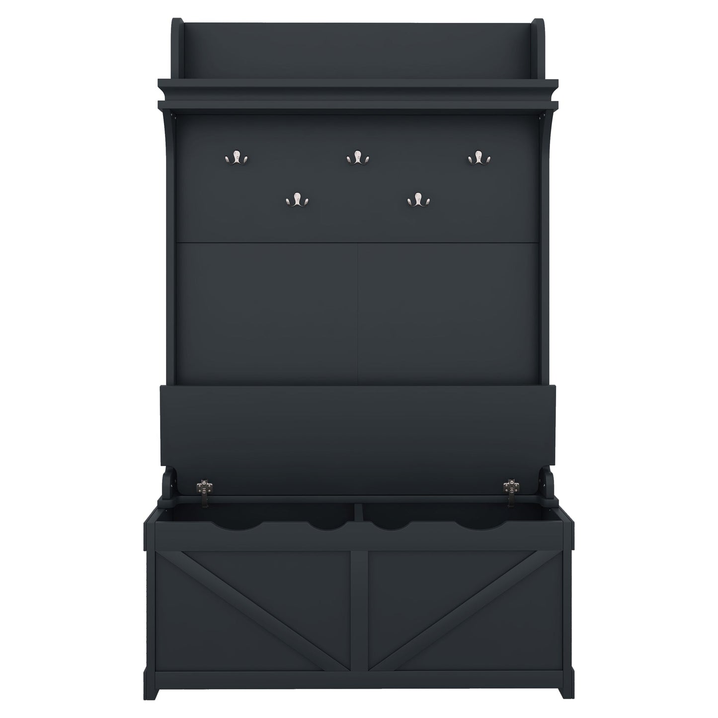 Hall tree with storage desk, entrance desk with drawers and 5 hooks, display rack, dark blue