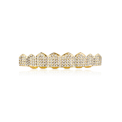 Real gold electroplated gold tooth set eight tooth full diamond hip hop tooth set tee grills