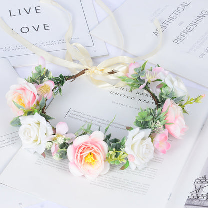 Simulated Rose Blossoms Adjustable Headwear Wreath Bridal Fairy Princess Birthday Performance Headwear