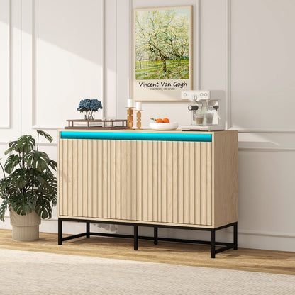 Engraved 3-door side panel with LED, self-service cabinet storage cabinet, modern coffee bar cabinet with adjustable shelf
