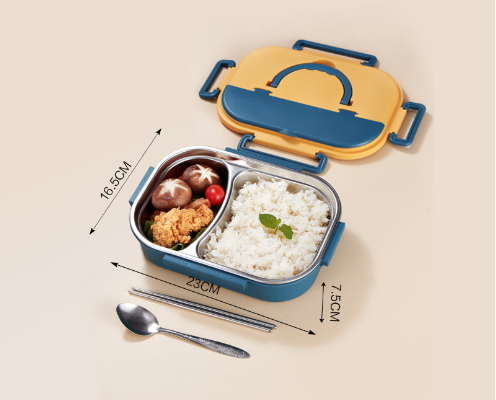 Stylish, simple, portable, large capacity 304 stainless steel two-compartment lunch box with bowl lunch box