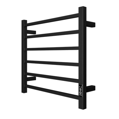 Towel Warmer 6 Bar Electric Heated Towel Rack Wall Mount Plug-in/Bath Towel Heater Matt-Black - Timer