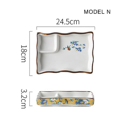 Dumpling plate sushi plate round square plate with soy sauce and vinegar partitioned snack plate ceramic plate for home use