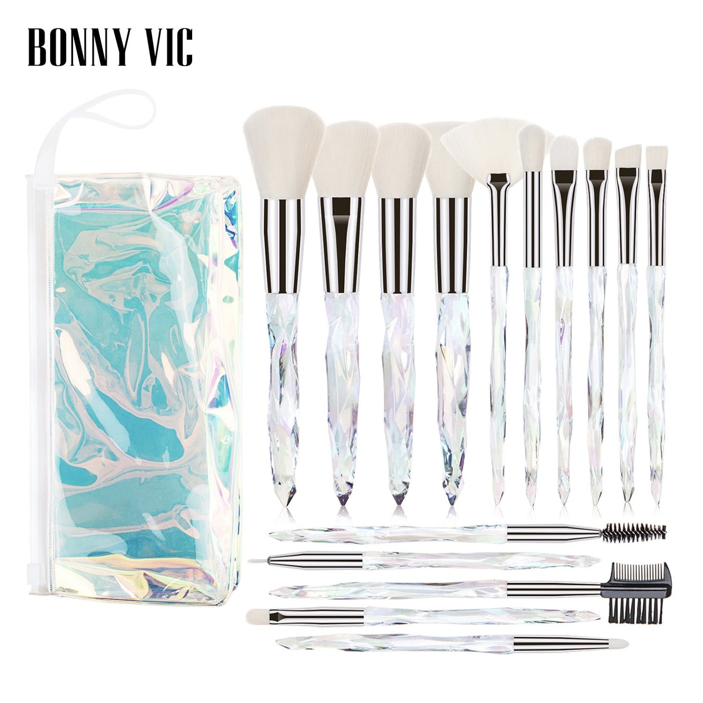 15 pcs Makeup Brushes Diamond Crystal Handle Makeup Tools Foundation Eyeshadow Brush