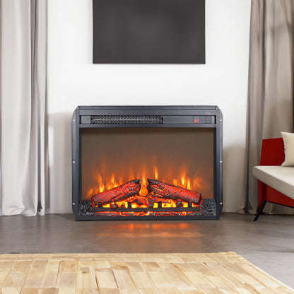 23 inch electric fireplace insert ultra thin heater with log set & realistic flame remote control
