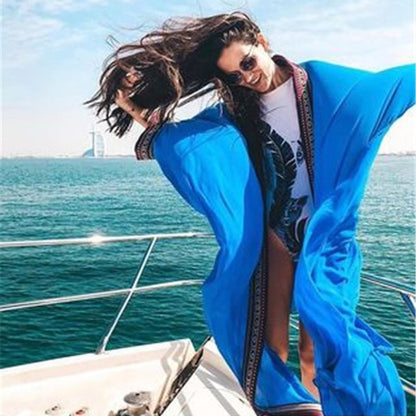 Women's Chiffon Embroidered Loose Beach Cover-up Swimsuit Sun Protection Cardigan