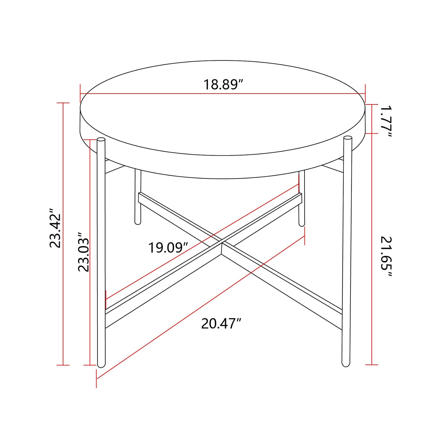 Modern Thread Design Round Coffee Table MDF Table Top with Cross Legs Metal Base(Set of 2 pcs )