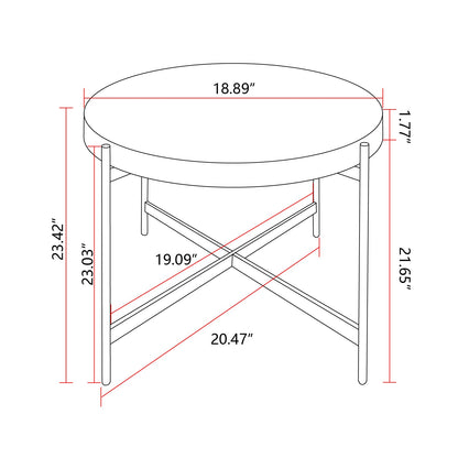 Modern Thread Design Round Coffee Table MDF Table Top with Cross Legs Metal Base(Set of 2 pcs )