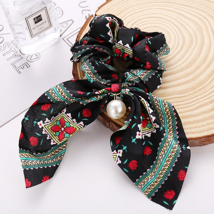 New Pearl Pendant Large Intestine Ring Hair Loop Women's Bundle Hair Knot Big Bow Knot Hair Rope