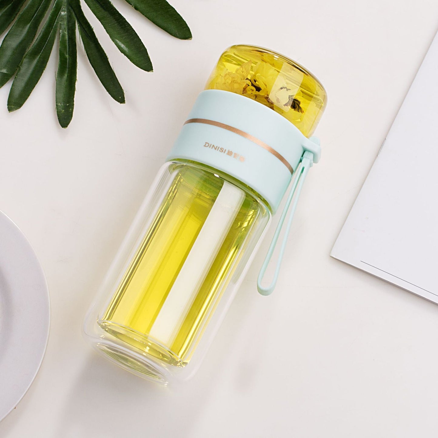 Glass Water Bottle with Tea Infuser and Double Wall