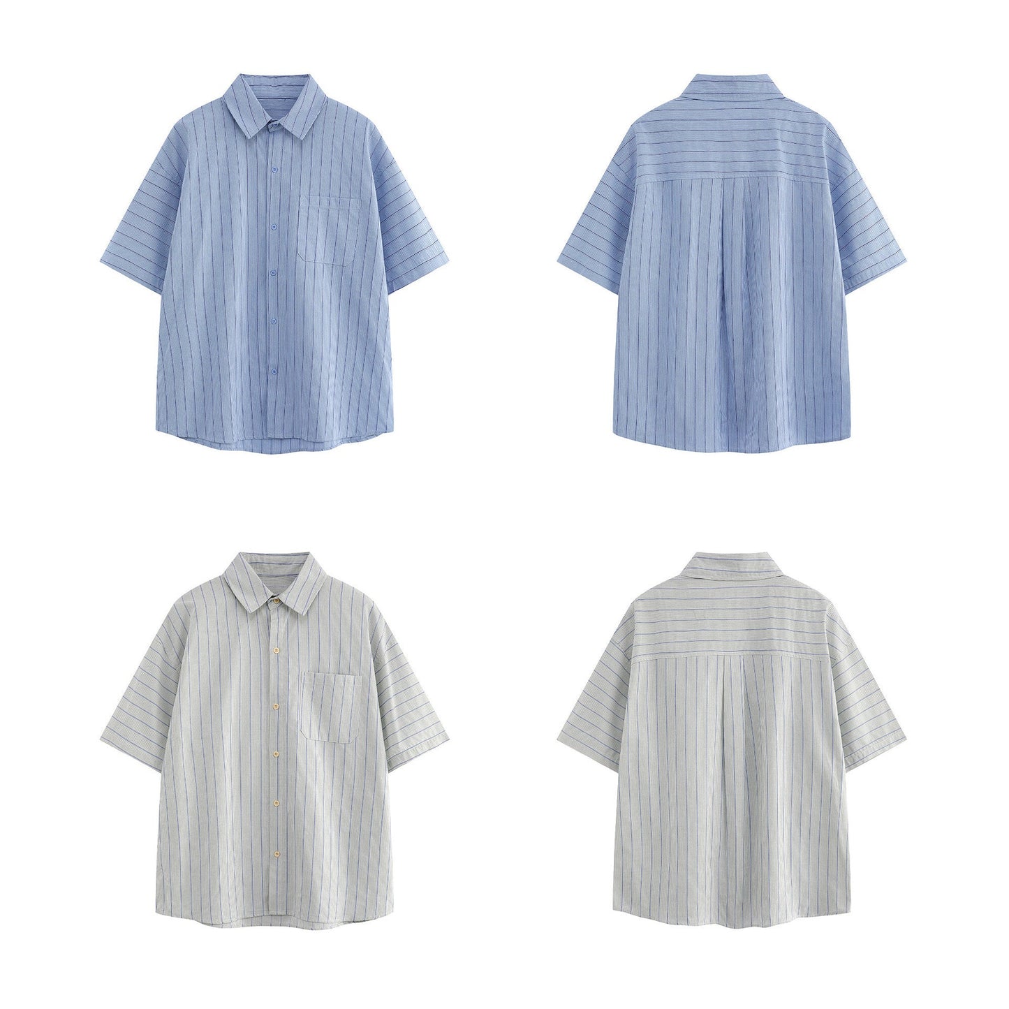 Patch striped casual loose silhouette short sleeved shirt for men