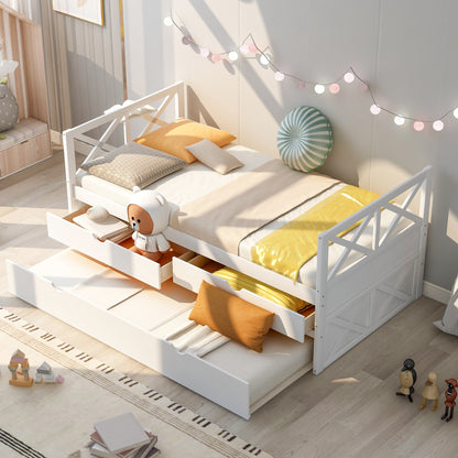 Multi-Functional Daybed with Drawers and Trundle  White