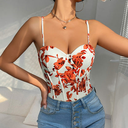 Strap print one-piece summer sexy jumpsuit interior