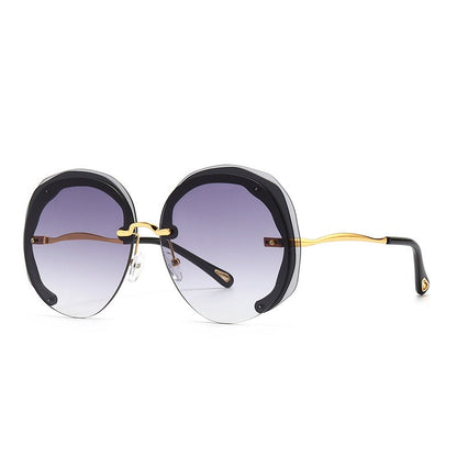 Fashion Oversized Rimless Round Sunglasses Women Clear Ocean Gradient Lens Shades