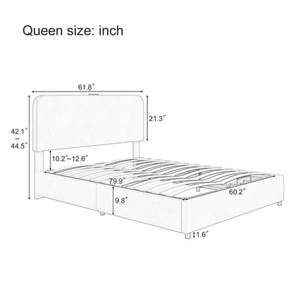 Large hydraulic storage bed with soft cushion lifting storage bed with RGB LED lights, Bluetooth speaker lychee velvet, green