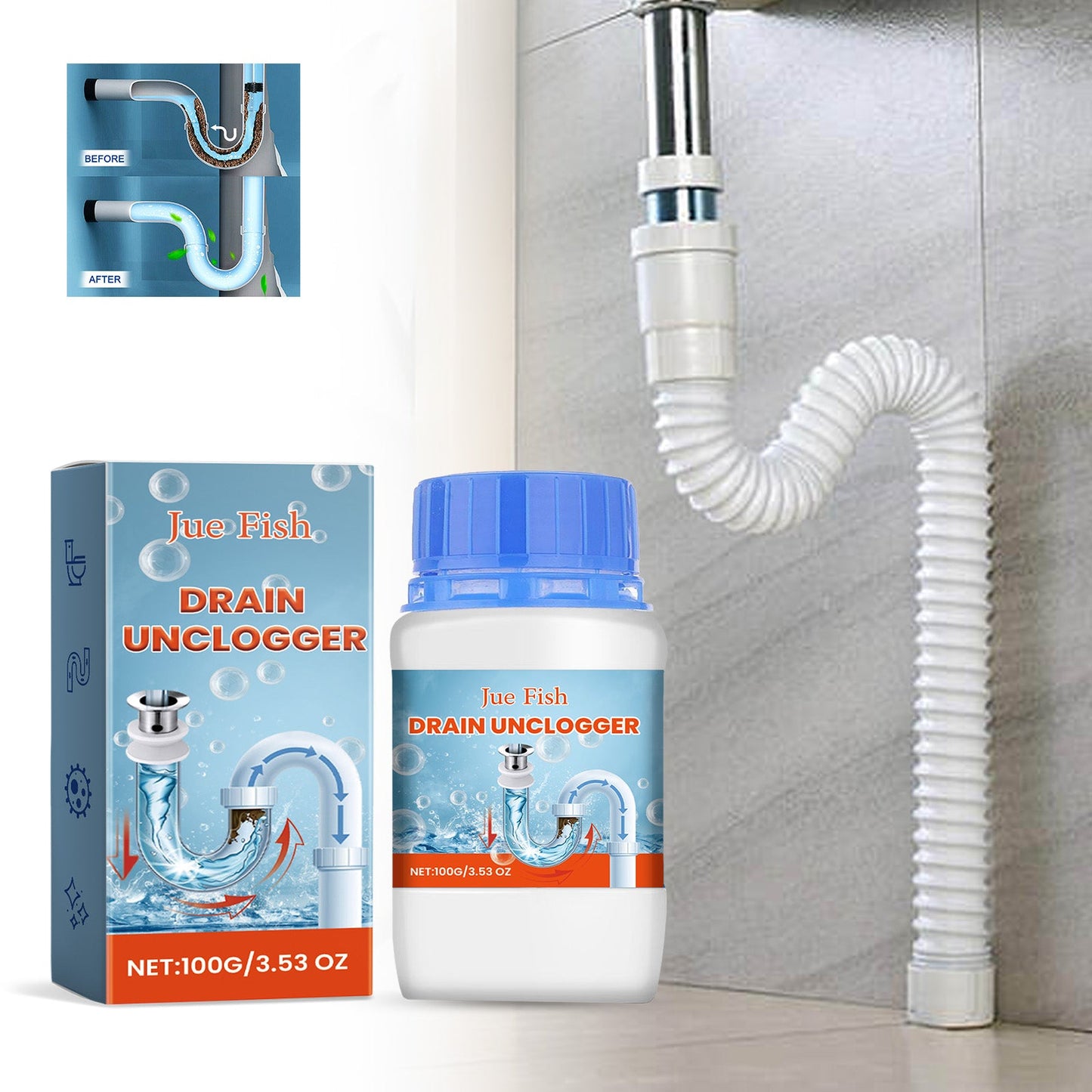 Drain Unclogger, Kitchen Toilet Sewer Pipe Oil Blockage Cleaning Dredging Deodorization