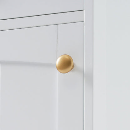 High bathroom storage cabinet with glass door, freestanding, two drawers and adjustable shelves, MDF board, painted white
