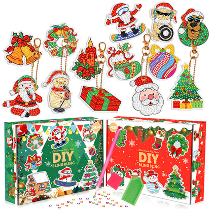 Christmas Diamond Painting Keychain 5D DIY Hanging Diamond Art Kits Diamond Ornaments for Kids Christmas Crafts Family Decor