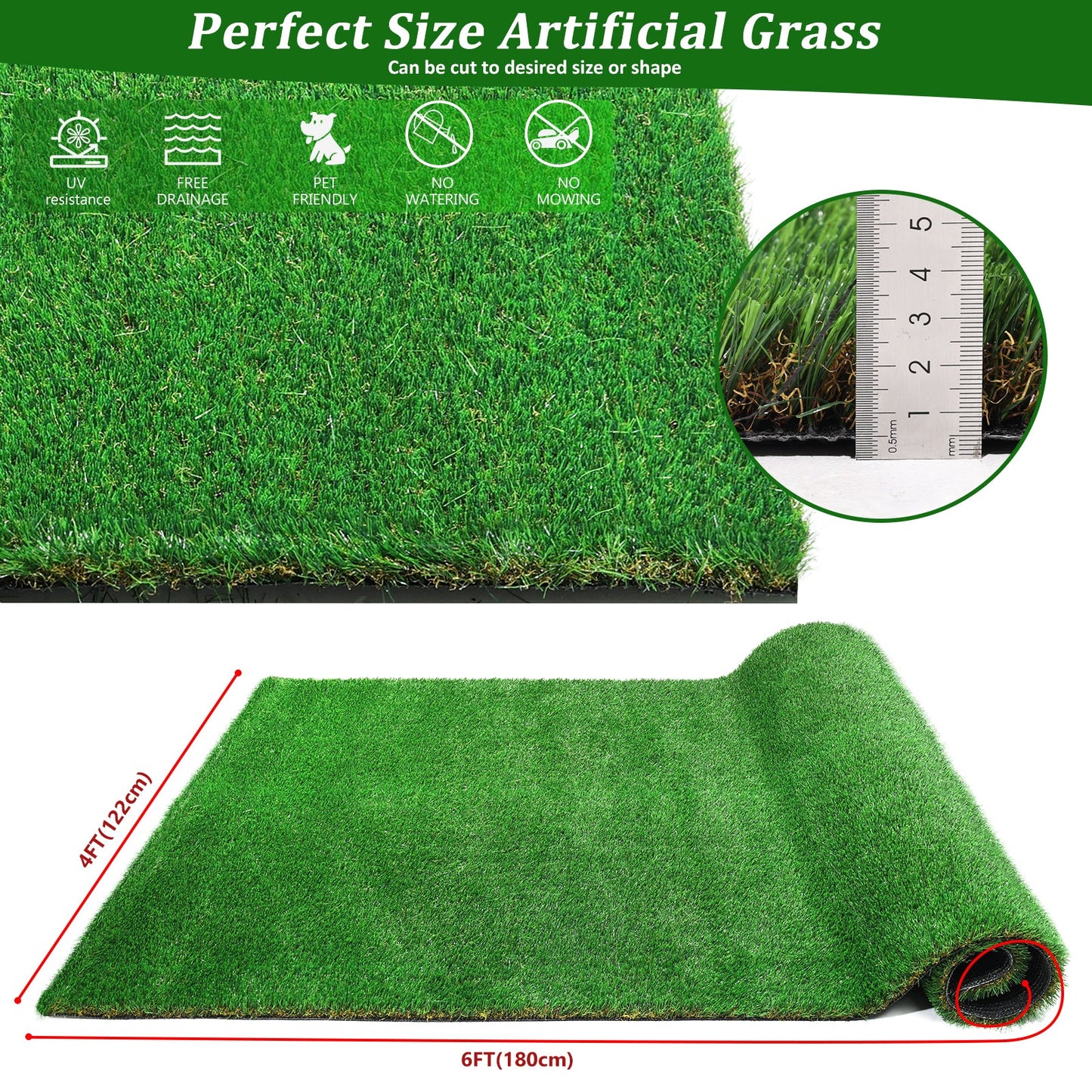 4FTX6FT outdoor artificial grass running blanket, thick and realistic fake grass roll with a pile height of 1.38 inches