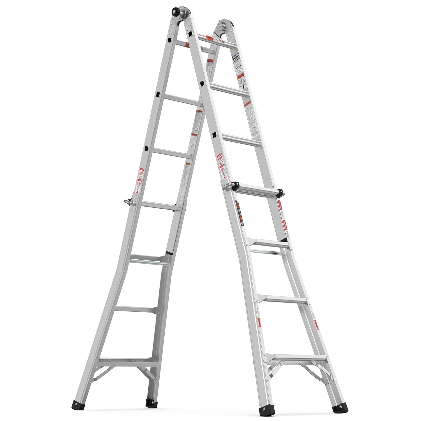 17ft Multi-Position Foldable Aluminum Ladder, A-Frame and Straight Ladder, ANSI 250lbs