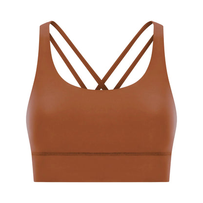 Cross back yoga bra brushed bare high-strength shock-absorbing gathering sports vest for women