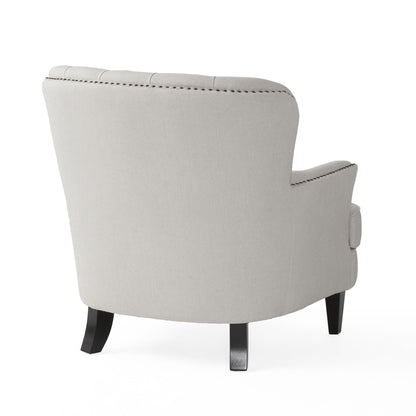 Modern light grey fabric club chair and Ottoman set, stylish cushioned armchair, paired with Ottoman style
