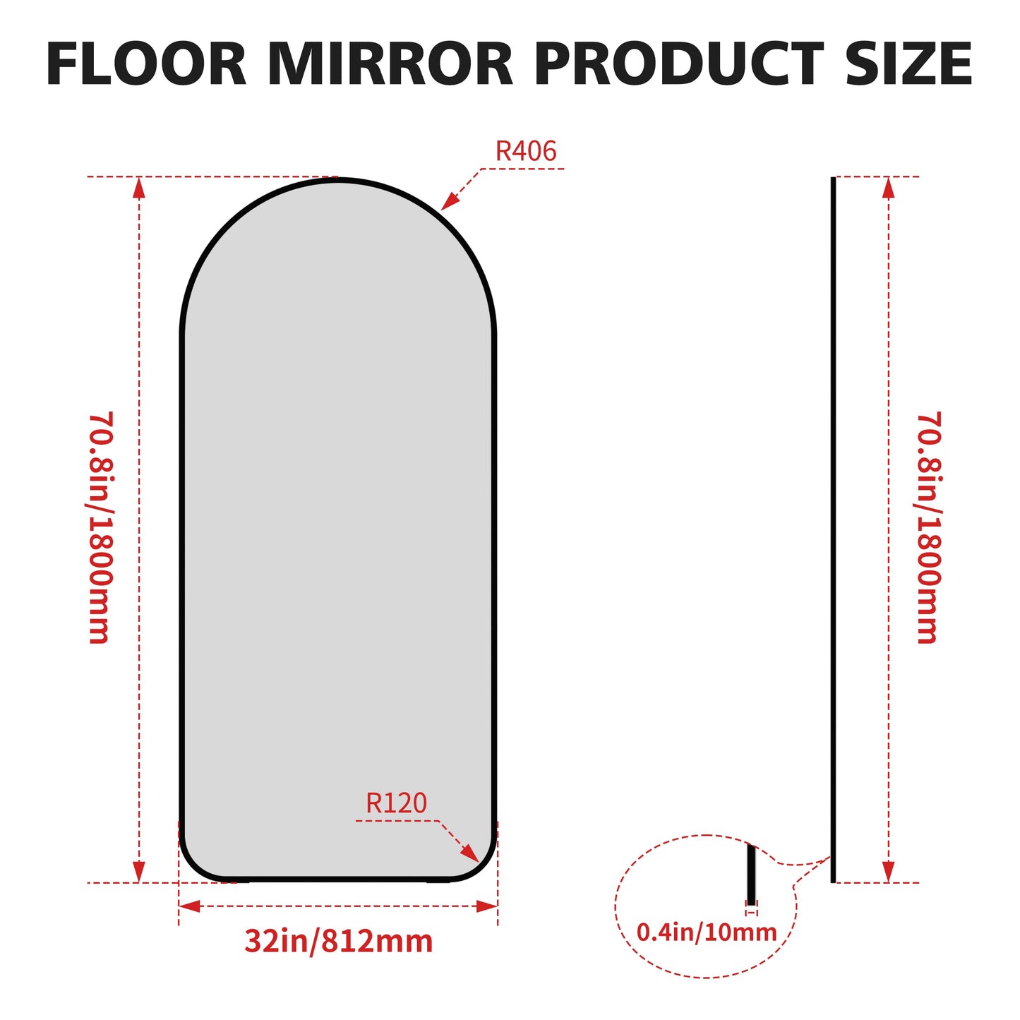 71"×32" Big Full Body Mirror for Bedroom Oversized Floor Mirror Large Standing Mirror Living Room Dressing Mirror Leaning Agains