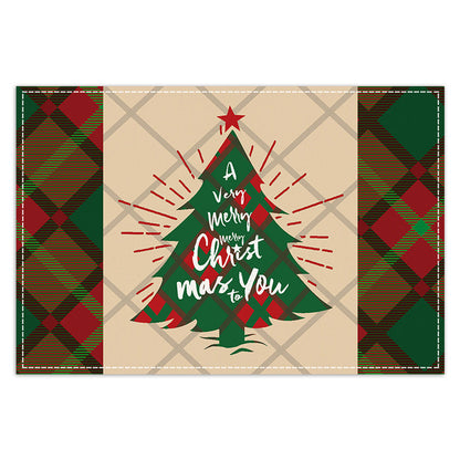 Christmas table mat with white linen snowman checkered print