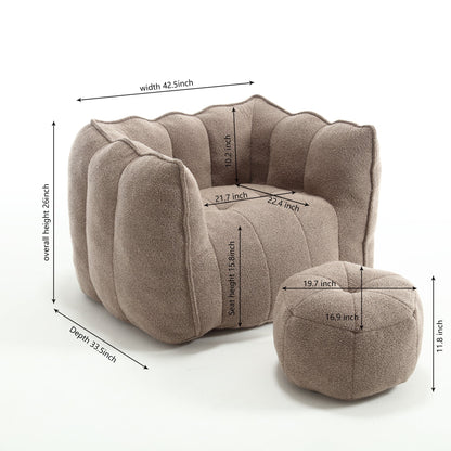 Soft Bean Bag Chair with High Resilient Foam(Chips)for living room and bedroom,Comfortable Square Lazy Sofa with Footstool