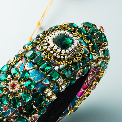 Hair Hoop Baroque Court Style Heavy Industry Full Drill Hoop Thickened Sponge Embroidery Wide-Brimmed Prom Hair Accessories