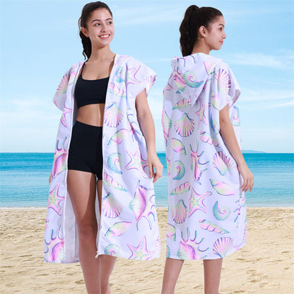 Hooded Towel Ultra-fine Fiber Zipper Wearable Bathrobe Cape Beach Towel